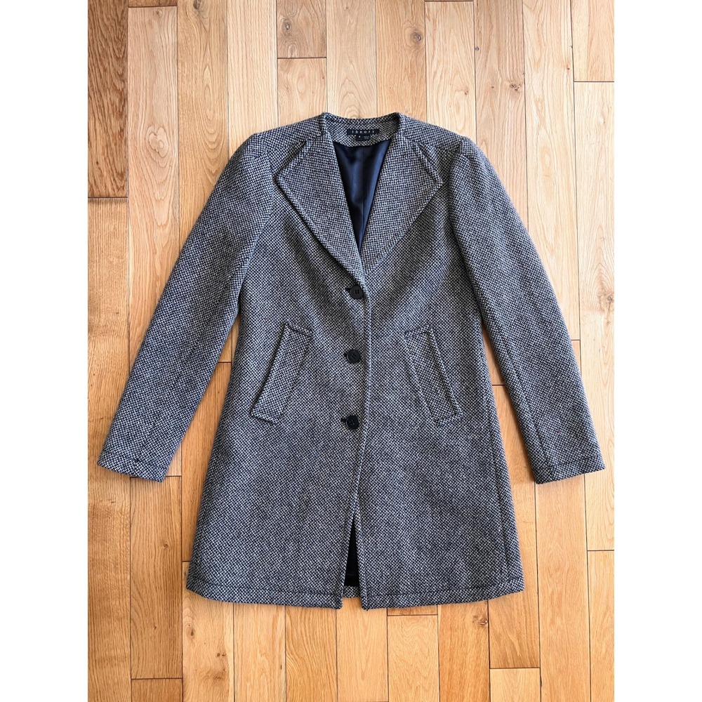Theory Taidra Wool Multi Tweed Coat Gray Single Breasted Womens Size Small